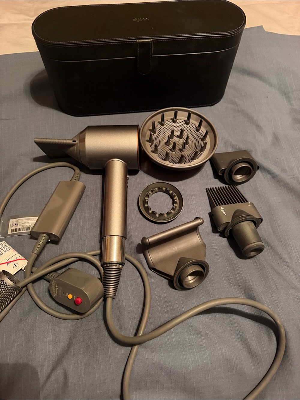 Dyson Hair Dryer with Black Travel Case and Gunmetal Attachments